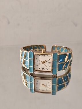 Geneva Turquoise and Gold Enamel Cuff Watch